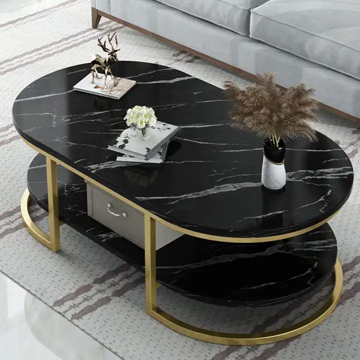 Table à thé ovale en marbre de luxe moderne