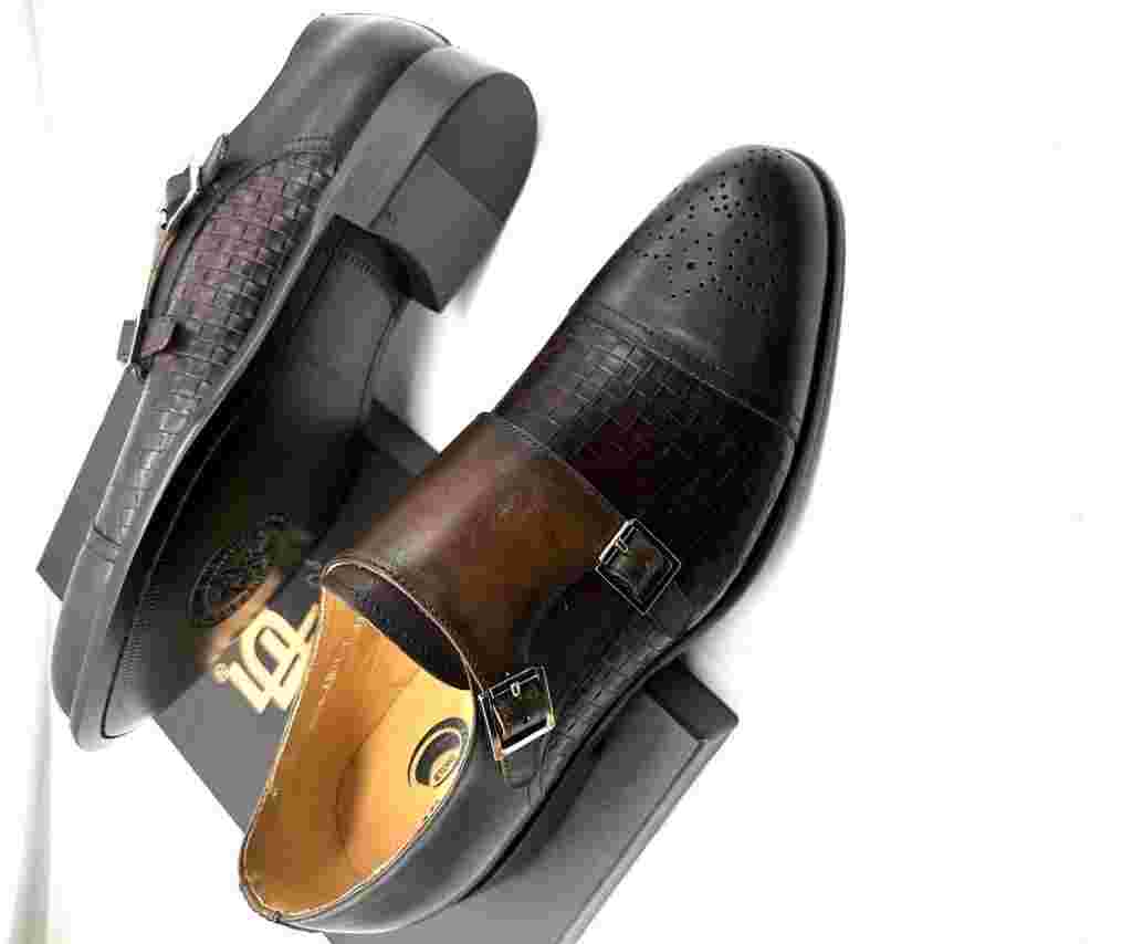 Chaussures de ville - cuir perforée - noir marron - Double boucle