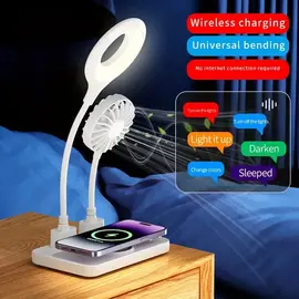 Petite lampe de bureau veilleuse USB à commande vocale et ventilateur USB avec chargeur sans fil